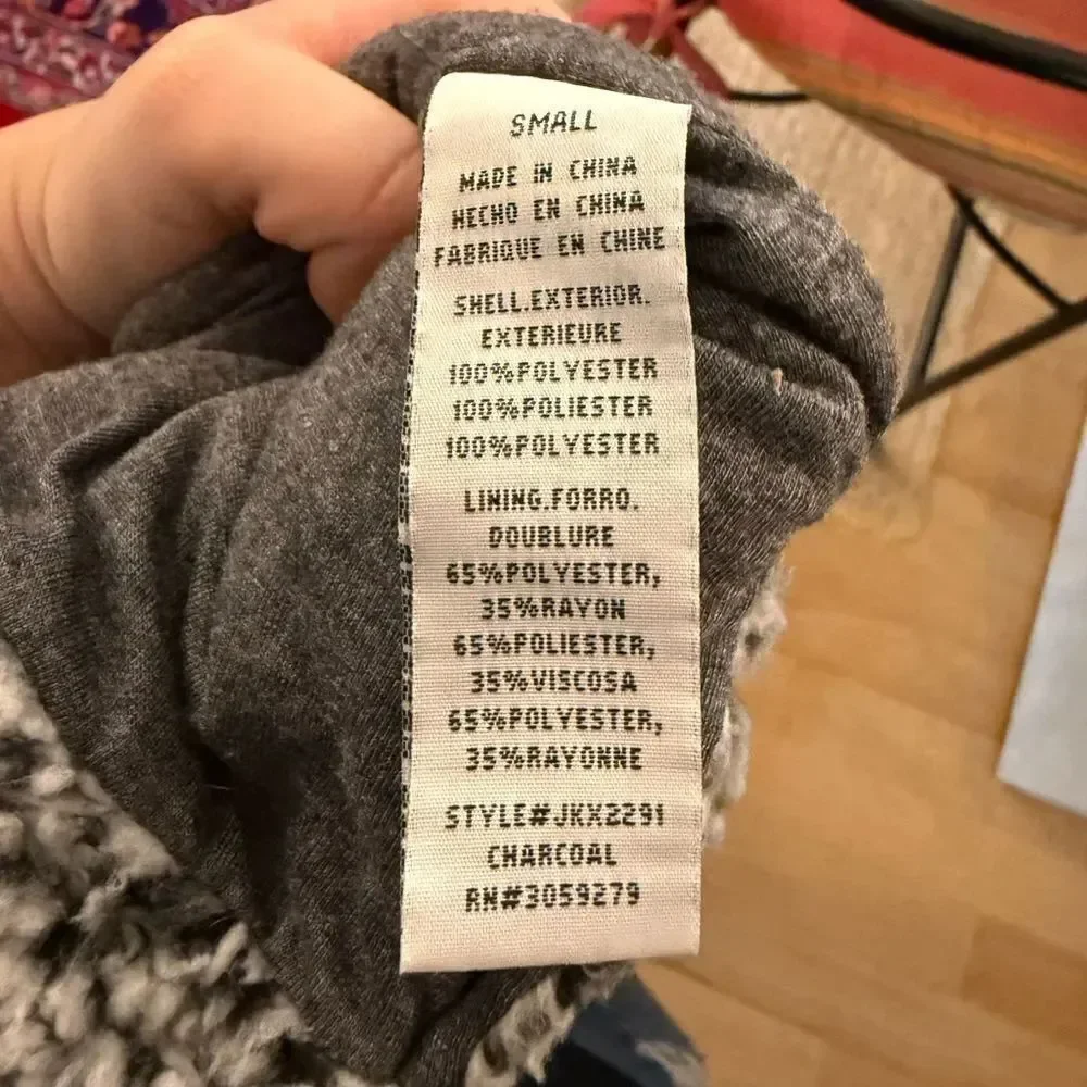 Thread & Supply Gray Plush Zip Up Sweater